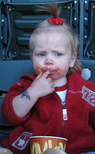 Jess_OpeningDay_2009-4.JPG - ... with loads of ketchup!.... (What?...  Ketchup?...  Where?...  My Face!?)